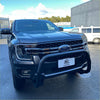 Black ford ranger with chrome grille and black nudge bar front bumper guard compatible with 2022+ ranger sensor