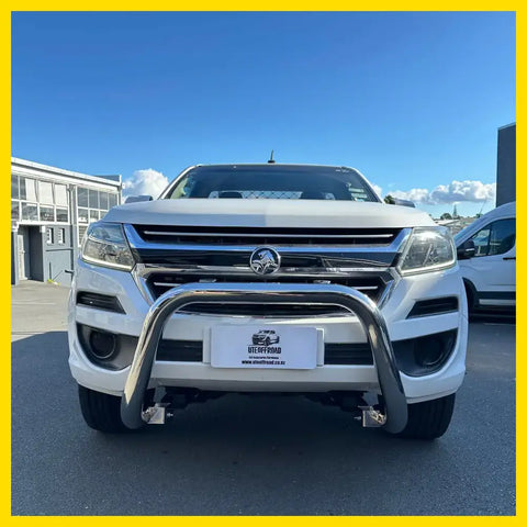 White holden colorado utility with chrome nudge bar front bumper guard compatible with sensors 2012-2020