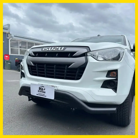White isuzu d-max 2021-2023 with black nudge bar and bumper guard compatible with front sensors