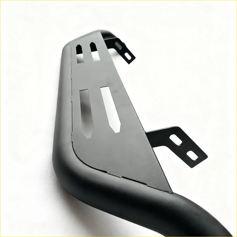 Black matte metal nudge bar rear rack with mounting brackets and cutouts for mazda bt-50 2021+ front sensors