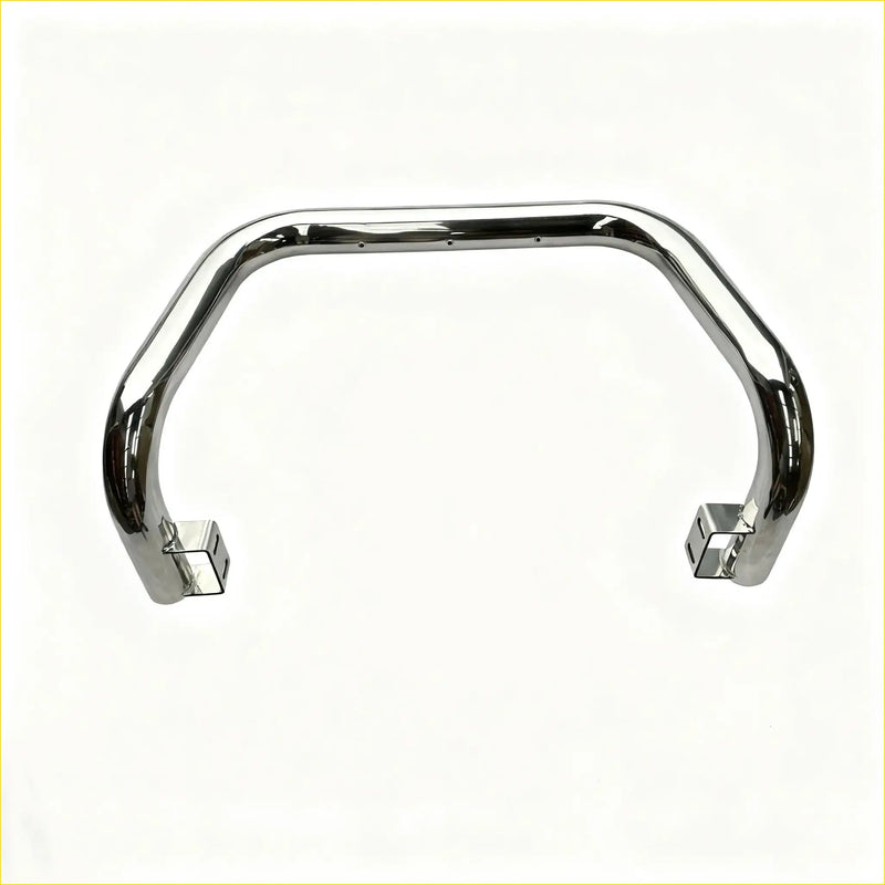 Chrome finished metal nudge bar with sleek curved design and square end caps compatible with mitsubishi pajero 2015 2018