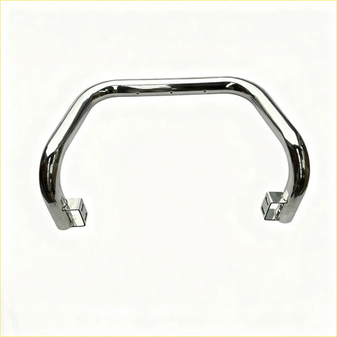 Chrome-finished metal nudge bar with sleek curved design and square end caps for mitsubishi pajero 2015-2018 front sensors