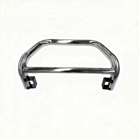 Chrome finished metal nudge bar with black mounting brackets for mitsubishi triton 2005-2015 front sensors