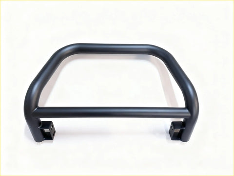 Black matte metal nudge bar with curved bars and mounting brackets compatible with mitsubishi triton 2005-2015 front sensors