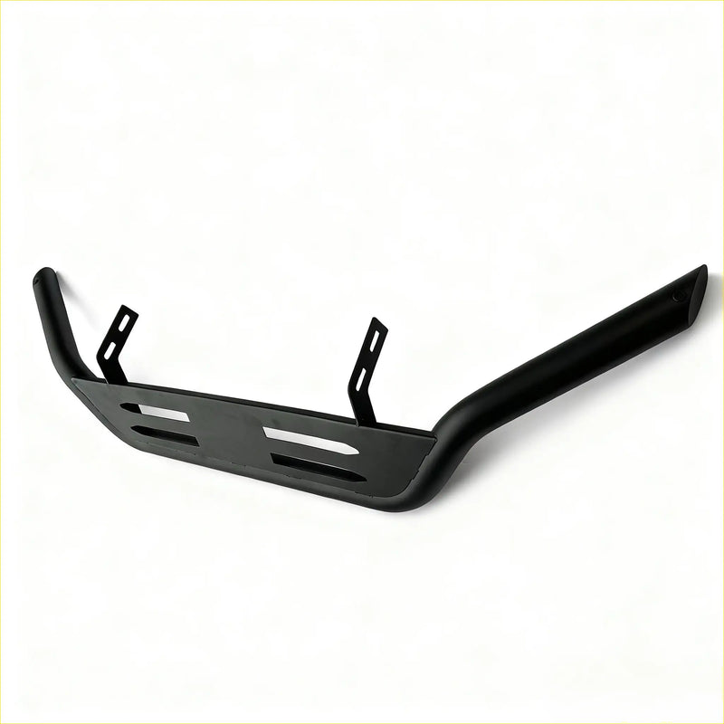 Black matte metal nudge bar for isuzu d-max 2012-2020 with integrated mounting brackets and horizontal cutouts