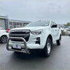 White isuzu d-max pickup truck with chrome nudge bar for ls lx models 2021-2023 front view
