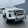 White isuzu d-max 2021-2023 pickup with a chrome nudge bar bull bar for added front end protection