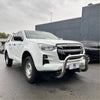 White isuzu d-max 2021-2023 pickup with a chrome nudge bar bull bar front bumper protector
