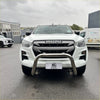 White isuzu d-max pickup with chrome nudge bar bumper guard for ls lx models 2021-2023