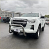 White isuzu d-max 2021-2023 with chrome nudge bar and bull bar front bumper protection accessory