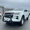 White isuzu d-max pickup truck with matte black nudge bar and black front bull bar 2021-2023 model