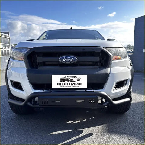 Black metal nudge bar lower style front bumper guard on white ford ranger px1 px2 px3 xlt 2012-2021