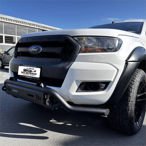 Black metal nudge bar lower style front bumper guard on white ford ranger px1 px2 px3 xlt 2012-2021