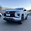 White mitsubishi triton pickup with black lower style nudge bar and rugged front bumper for 2019-2023 models