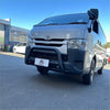 Silver toyota hiace van with matte black nudge bar and black front bumper guard for narrow body 2005-2019 models