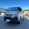 Silver toyota hiace van with matte black nudge bar and black front bumper guard and side mirrors from 2005 to 2019