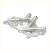 Silver aluminum oil cooler cover with mounting flanges and passages for nissan datsun d21 king cab 2.3l back side