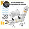 Silver metallic oil filter housing with orange pleated filter and threaded fittings for jeep grand cherokee dodge journey