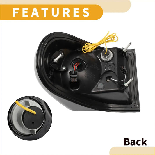 Black plastic oled tail light assembly with yellow wiring and hardware for toyota fj cruiser 2007-2014 back side view