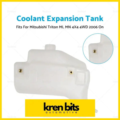White plastic coolant expansion tank with gold bolts for mitsubishi triton ml mn 4x4 4wd models from 2006 onwards