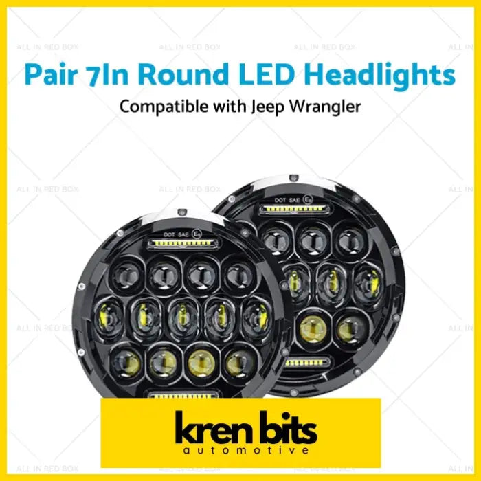 Pair 7In Round LED Headlights Hi Lo DRL Beam Headlamps Sealed - Lighting & Bulbs>Headlight Assemblies