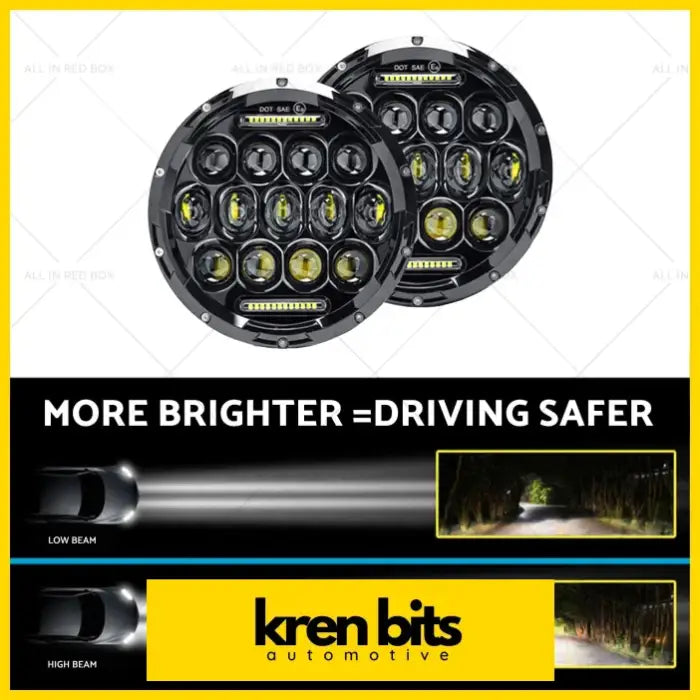 Pair 7In Round LED Headlights Hi Lo DRL Beam Headlamps Sealed - Lighting & Bulbs>Headlight Assemblies