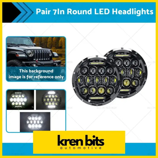 Pair 7In Round LED Headlights Hi Lo DRL Beam Headlamps Sealed - Lighting & Bulbs>Headlight Assemblies