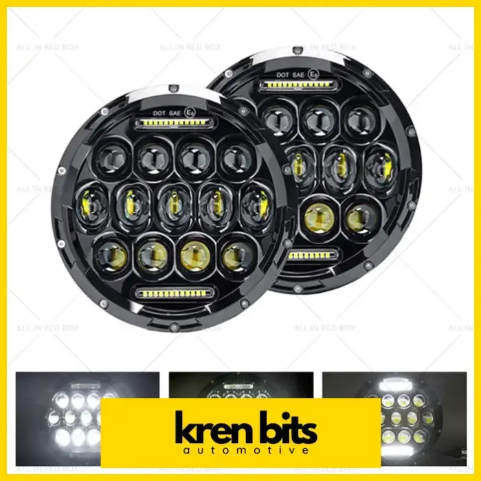 Pair 7In Round LED Headlights Hi Lo DRL Beam Headlamps Sealed - Lighting & Bulbs>Headlight Assemblies