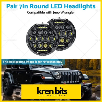 Pair 7In Round LED Headlights Hi Lo DRL Beam Headlamps Sealed - Lighting & Bulbs>Headlight Assemblies