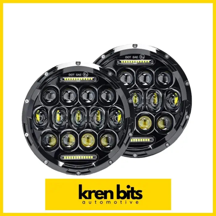 Pair 7In Round LED Headlights Hi Lo DRL Beam Headlamps Sealed - Lighting & Bulbs>Headlight Assemblies