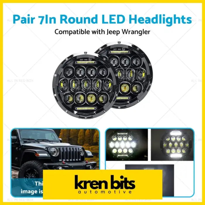 Pair 7In Round LED Headlights Hi Lo DRL Beam Headlamps Sealed - Lighting & Bulbs>Headlight Assemblies