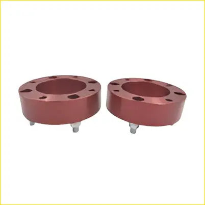 Pair front coil spacers with red metallic flange adapters and four bolt holes fit toyota ranger landcruiser hilux prado