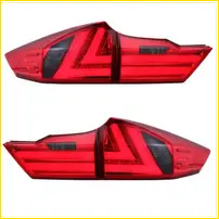 Pair led red smoked tail light assemblies with black geometric accents for honda city gm 6 rear lamps 2014-2017 back view
