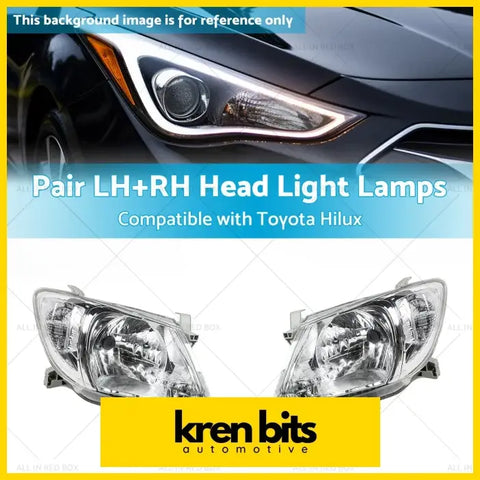 Pair lh rh clear chrome finished headlight lamps with sleek modern design for toyota hilux ute 2008 2012
