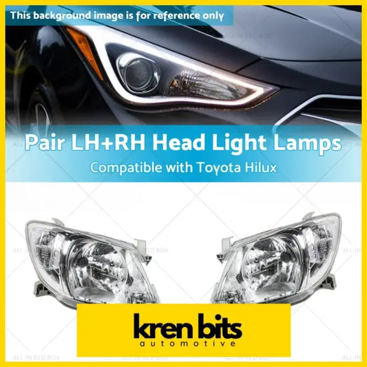 Pair LH + RH Head Light Lamps Suitable for Toyota Hilux Ute 2008-2012 - Lighting & Bulbs>Headlight Assemblies