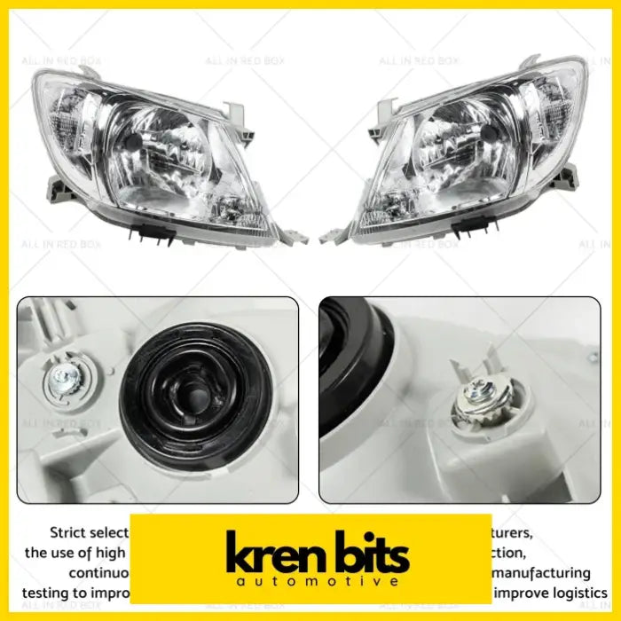Pair LH + RH Head Light Lamps Suitable for Toyota Hilux Ute 2008-2012 - Lighting & Bulbs>Headlight Assemblies