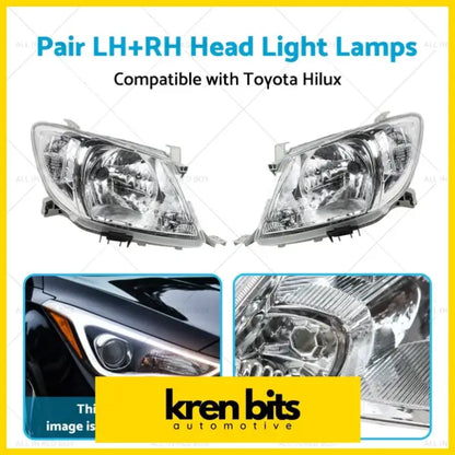 Pair LH + RH Head Light Lamps Suitable for Toyota Hilux Ute 2008-2012 - Lighting & Bulbs>Headlight Assemblies