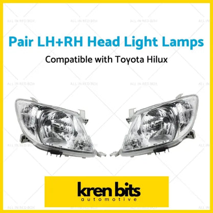 Pair LH + RH Head Light Lamps Suitable for Toyota Hilux Ute 2008-2012 - Lighting & Bulbs>Headlight Assemblies