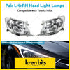 Pair of clear chrome finished headlight lamps for toyota hilux ute 2008-2012 left and right side