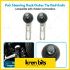Pair of silver metal steering rack outer tie rod ends with black rubber boots for holden commodore vehicles