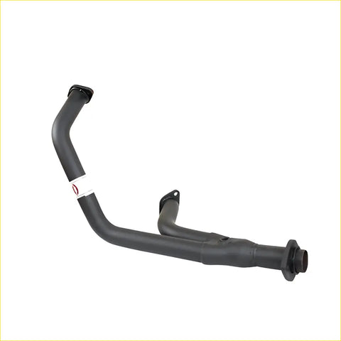 Black metal mandrel bent exhaust pipe with curved design and mounting brackets for pajero 3.5l v6 1997-2000 back side view
