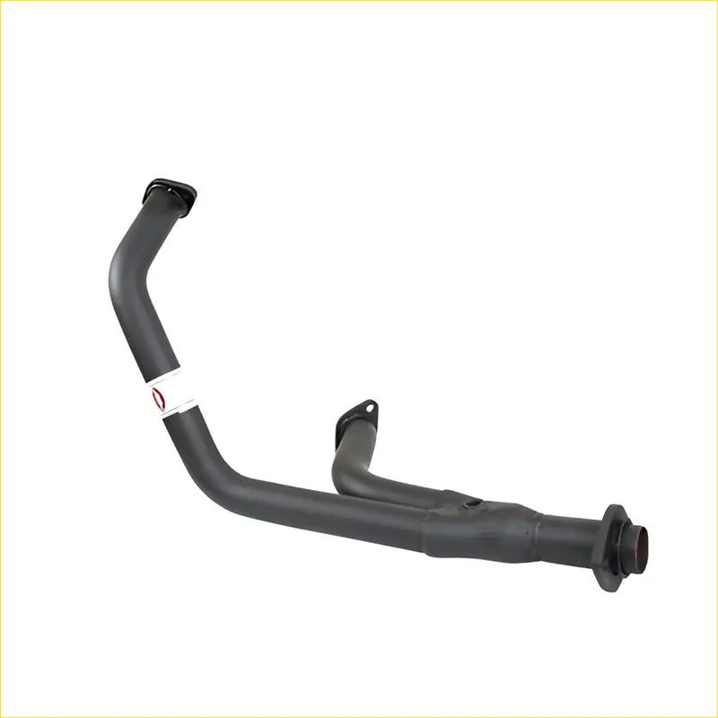 Black metal mandrel bent exhaust pipe with curved design and mounting brackets for pajero 3.5l v6 1997-2000 back side view