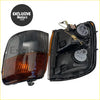 Black and amber plastic park lights with ribbed lens design for Mitsubishi Pajero V31 V32 V33 1991 1998