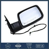 Black plastic passenger side mirror for ram 1500 with rectangular reflective surface and integrated wiring harness