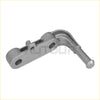 Gray metallic passenger side rear exhaust bracket for ram 1500 with curved arm and cylindrical end shown from back side