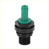 Black plastic threaded pcv valve adapter with green rubber cap and cylindrical protrusion for toyota trucks