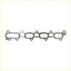 Metallic silver permaseal exhaust manifold gasket with five oval openings and mounting holes for mitsubishi challenger 4d56 2.5l