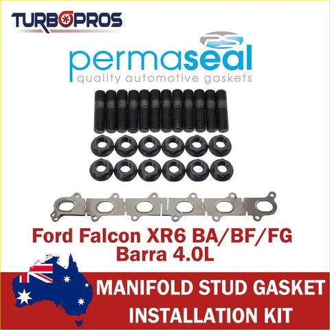 Black metallic permaseal exhaust manifold stud and gasket kit with bolts and washers for ford falcon xr6 4wd ute offroad