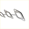 Set of three shiny silver metallic exhaust manifold gaskets with precise cutouts for nissan permaseal kit