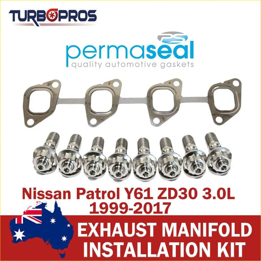 Set of four metallic exhaust manifold gaskets and eight chrome titanium studs for nissan patrol y61 zd30 3.0l 1999-2017